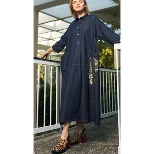 ALEMBIKA Tacoma Oversized Paneled Denim Trapeze Dress S